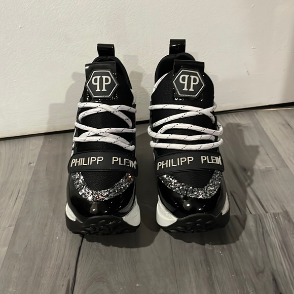 COPY - PHILIPP PLEIN BLACK SPARKLE WEDGES SNEAKERS - Picture 1 of 7